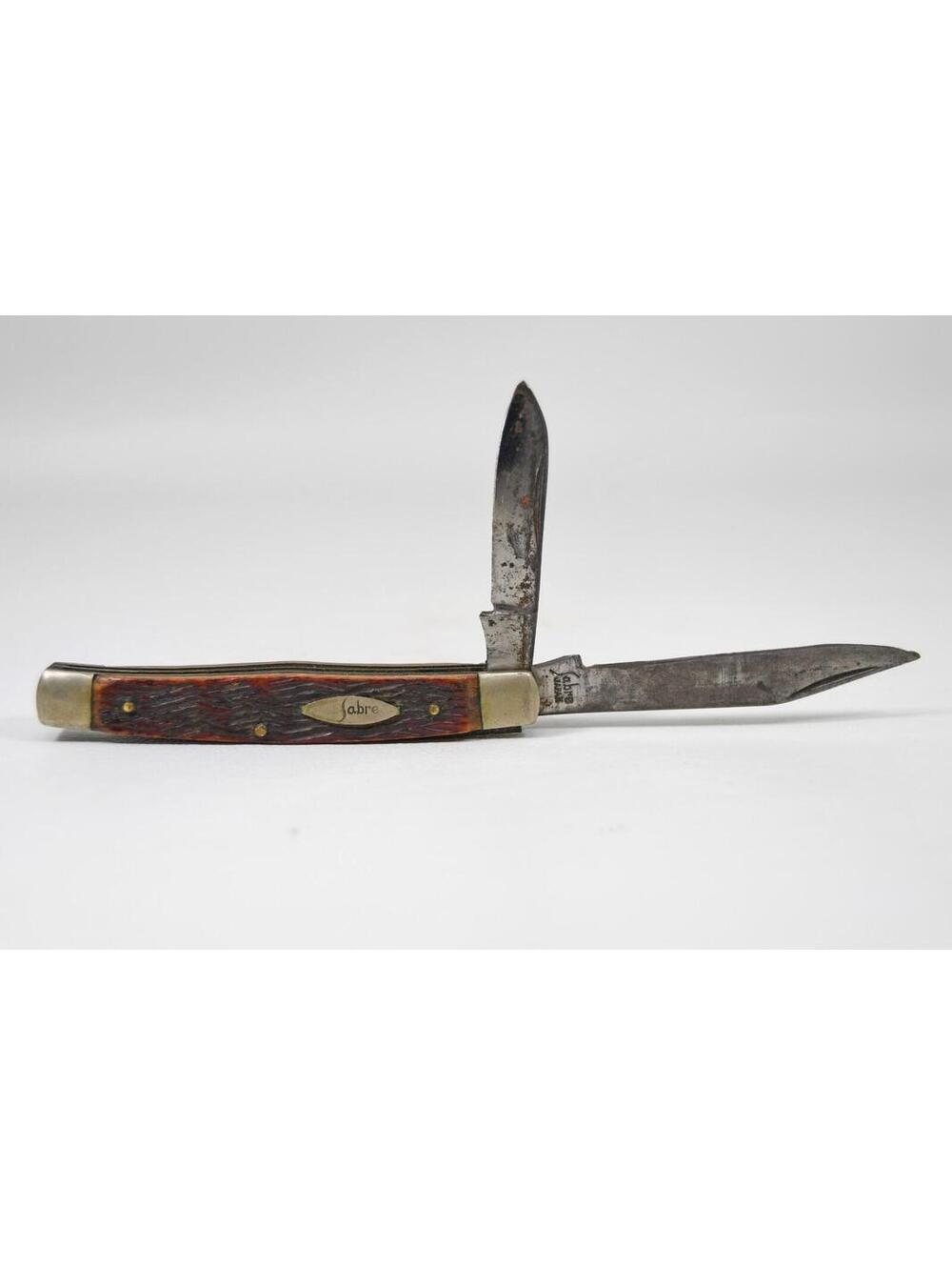 Sabre Pocket Folding Knife Japan 2 Blade Bone Handle 1950s Era